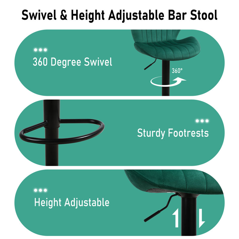 Mercer41 Lucah Swivel Adjustable Height Velvet Bar Stool with Shell